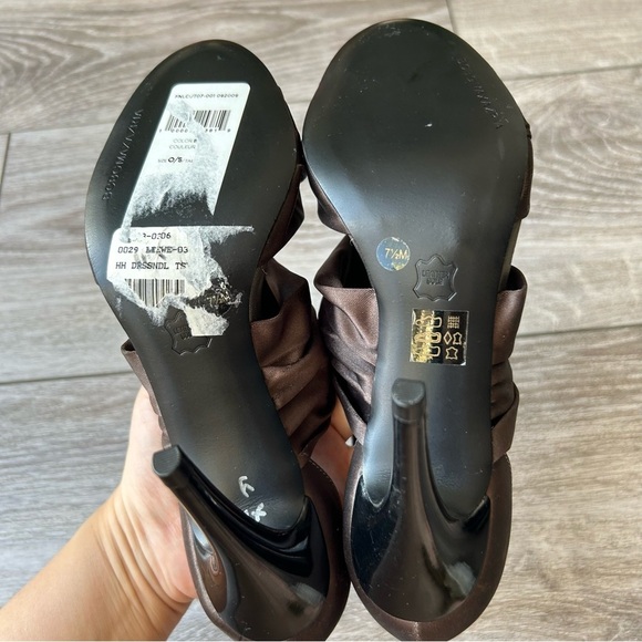 BCBGMAXAZRIA Brown Satin Jeweled Upper Strappy Sandals - Picture 10 of 14